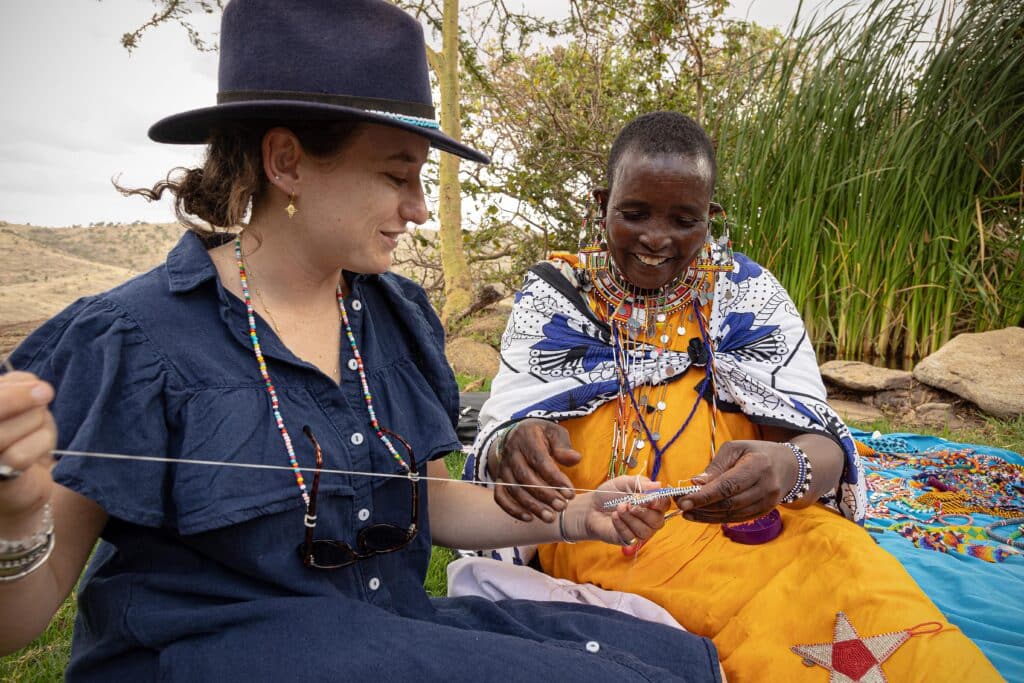 Beading with Maasai women